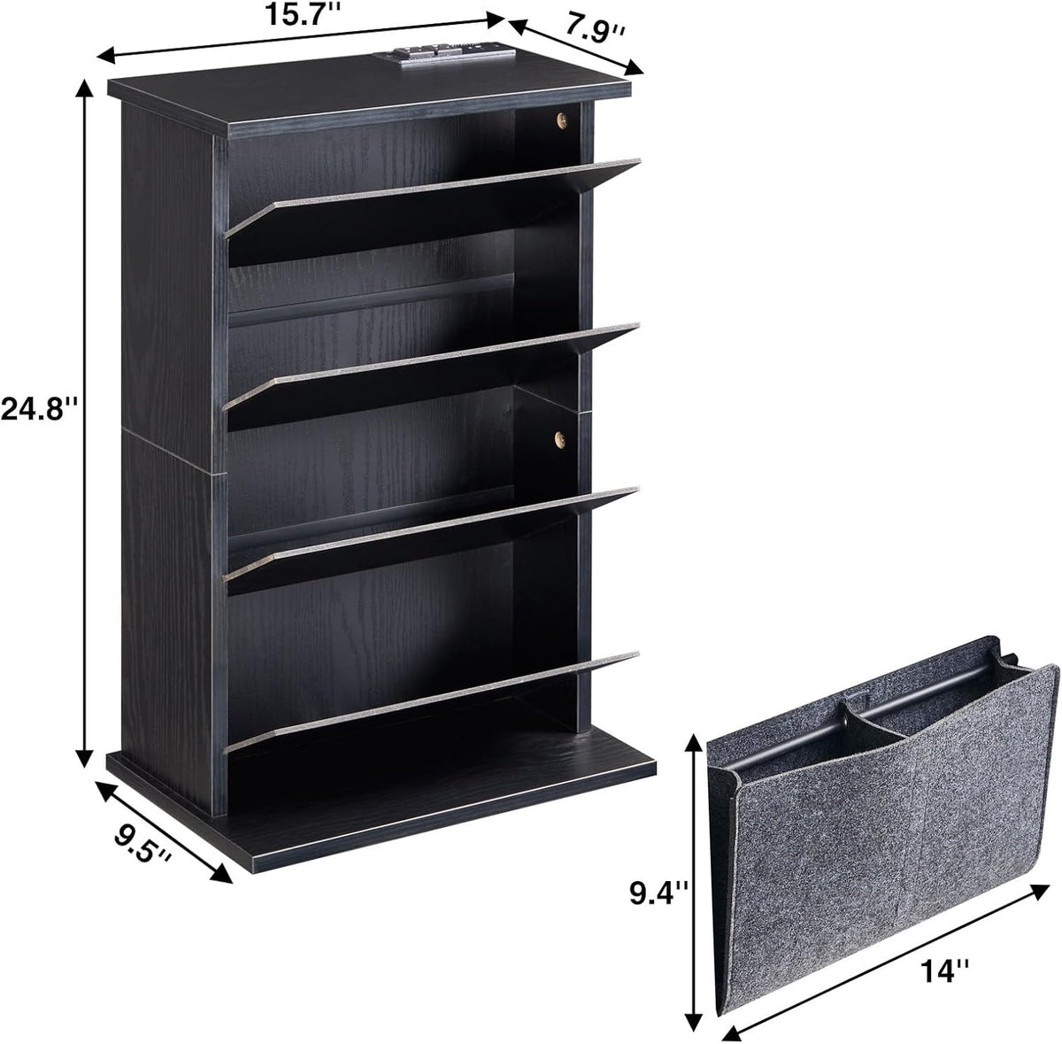Narrow Side Table with Charging Station Slim End Table with Magazine Book Holder Organizer Rack & Storage Bag, Small Space Skinny Thin Nightstand Couch Sofa Bed Side Table for Bedroom, Living Room