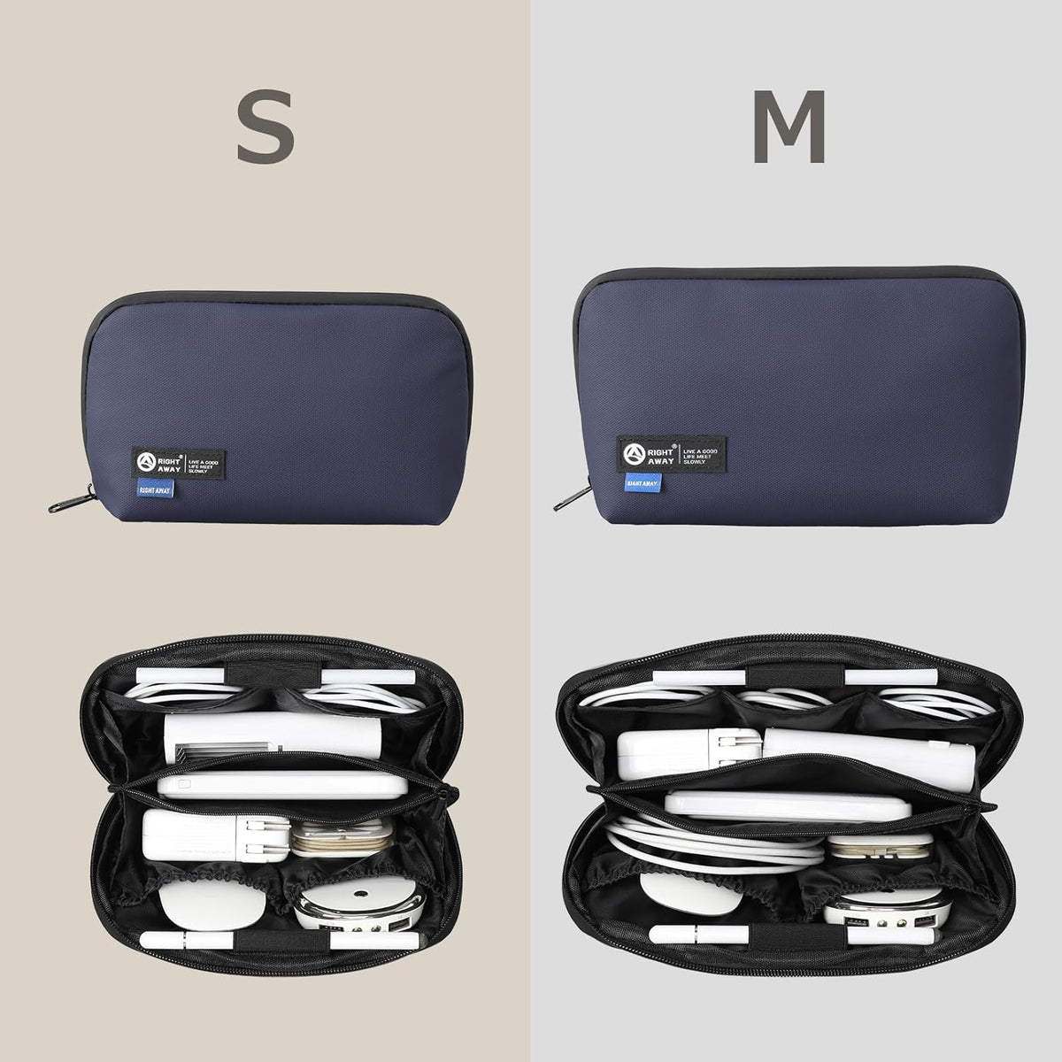 RIGHT AWAY Travel Tech Pouch，Waterproof Cord Case，Electronics Organizer Travel Case，Cable Organizer Storage Bag For Phone, Charger, Accessories(Dark Blue)