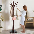 Solid Wooden Coat Rack Stand, Coat Racks Freestanding with 11 Hooks, Natural Birch Wood Coat stands with Triangle Base, Tree Coat Hanger Standing for Entryway Bedroom Office (Antique triangle)