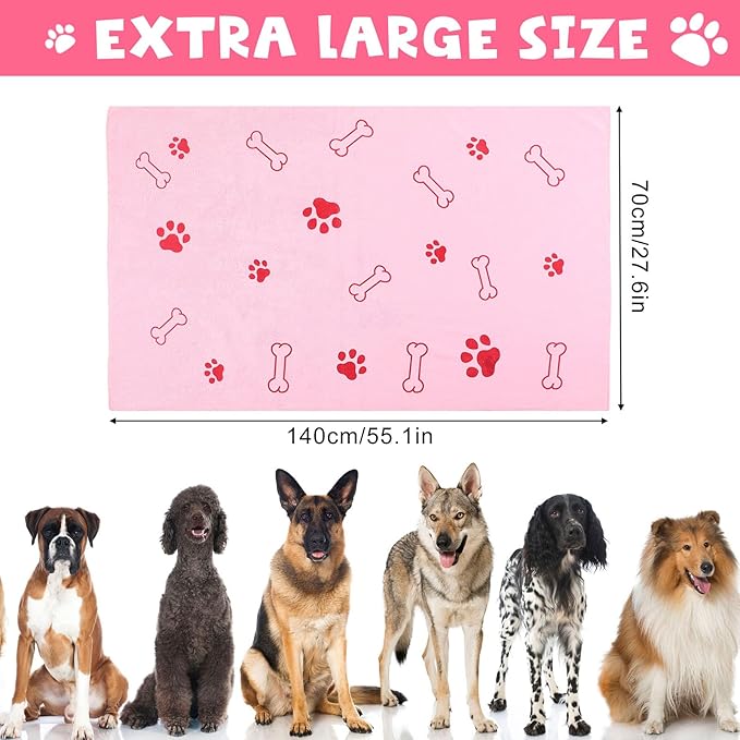 Chumia 4 Pcs Dog Towels for Drying Dog Puppy Bulk Microfiber Absorbent Paw Towel Pet Bathing Supplies Quick Drying for Medium Cats Pets Shower(55 x 28 Inch,Light Pink, Light Blue)