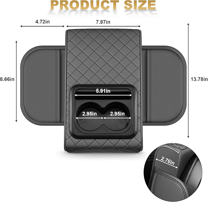 Center Console Cover for MDX: Armrest Cover for Car with 2 Storage Bags - Waterproof Leather Center Console Cover with Cup Holder for Car,Anti-Scratch Auto Armrest Pad Accessory （Grey