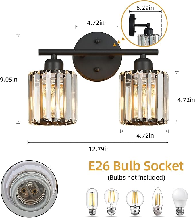 FDPBY Modern 2 Light Crystal Vanity Light, Compatible