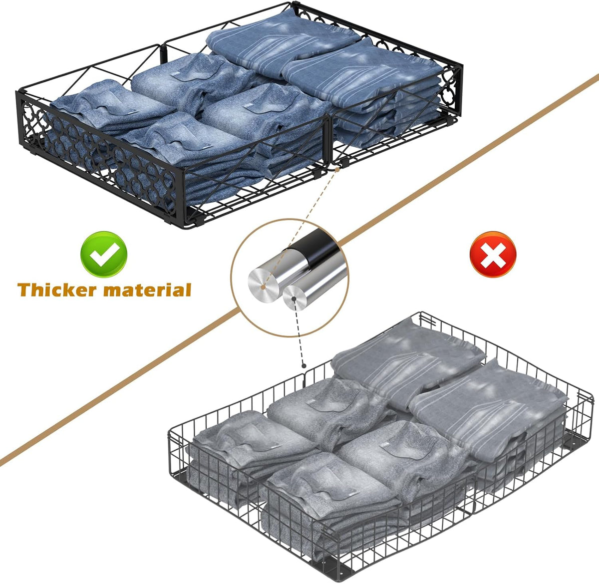 NADAMOO Low Profile Under Bed Storage with Wheels, 4 Pack Rolling Storage Containers, Foldable Metal Organizer Bins