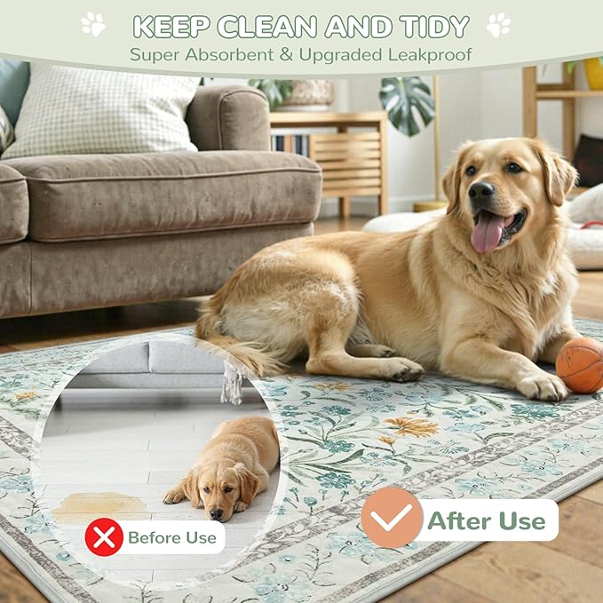 Lahome Washable Reusable Pee Pads for Dogs - Beige Botanical Floral 2 Pack Puppy Pads, Super Absorbent & Waterproof Training Mats for Crate & Floor - Leakproof with Non-Slip Backing (24"x24")