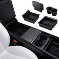 Motrobe 2026 Tesla Model Y Tesla Model 3 Center Console Organizer Tray Cup Holder Magnetic Armrest Hidden Storage Box Model 3 Highland Model Y Juniper (Standard/Premium/Performance) Accessories 4PCS