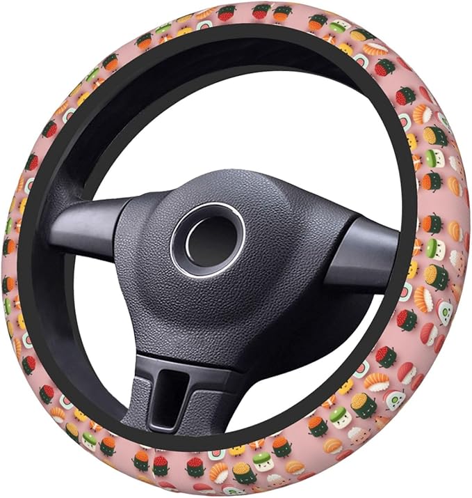Sushi Pattern Car Steering Wheel Cover, 15 Inch Steering Wheel Cover Stylish Decor for Most Cars