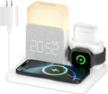 Alarm Clock with Wireless Charger for Bedrooms, 6 in 1 Wireless Charging Station, Magnetic Charger with Night Light Bedside Clock for iPhone 17 16 15 14 13 12 Pro Max, Apple Watch, AirPods