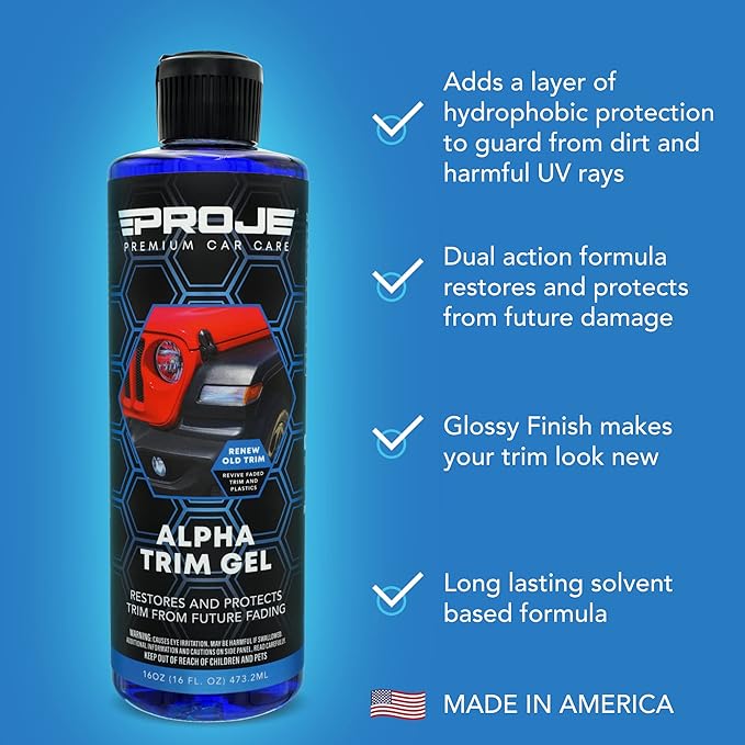 PROJE' Alpha Trim Gel - Plastic Restorer - Easy To Use Trim Coat for Cars - Restores Original Appearance - Long Lasting Shine - Auto Detailing Supplies - 16 Fl Oz Premium Car Care