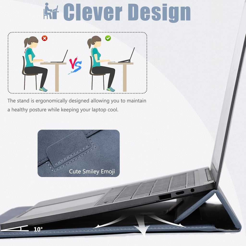 HYZUO 15 Inch Laptop Sleeve Case with Stand for MacBook Air 15 M4 A3241 M3 A3114 M2 A2941 2025-2023, 15" Surface Laptop 7/6/5/4, MacBook Pro 15 A1990 A1707 2019-2016, with Pouch, Haze Blue