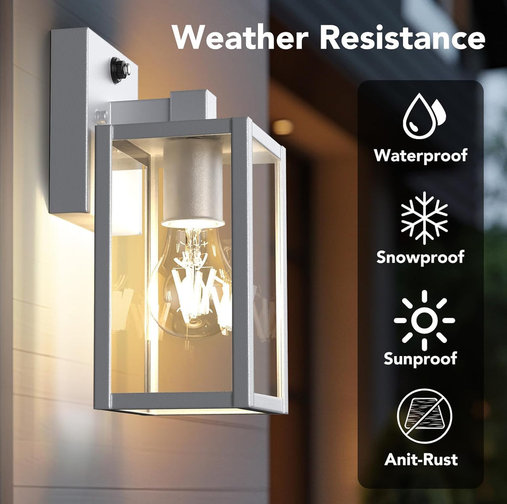 PARTPHONER Dusk to Dawn Outdoor Light Fixtures, 2-Pack Sensor Porch Lights, Waterproof Exterior Wall Sconce Lighting Lamp, Waterproof Wall Lantern for House, Doorway, Garage (Silver)