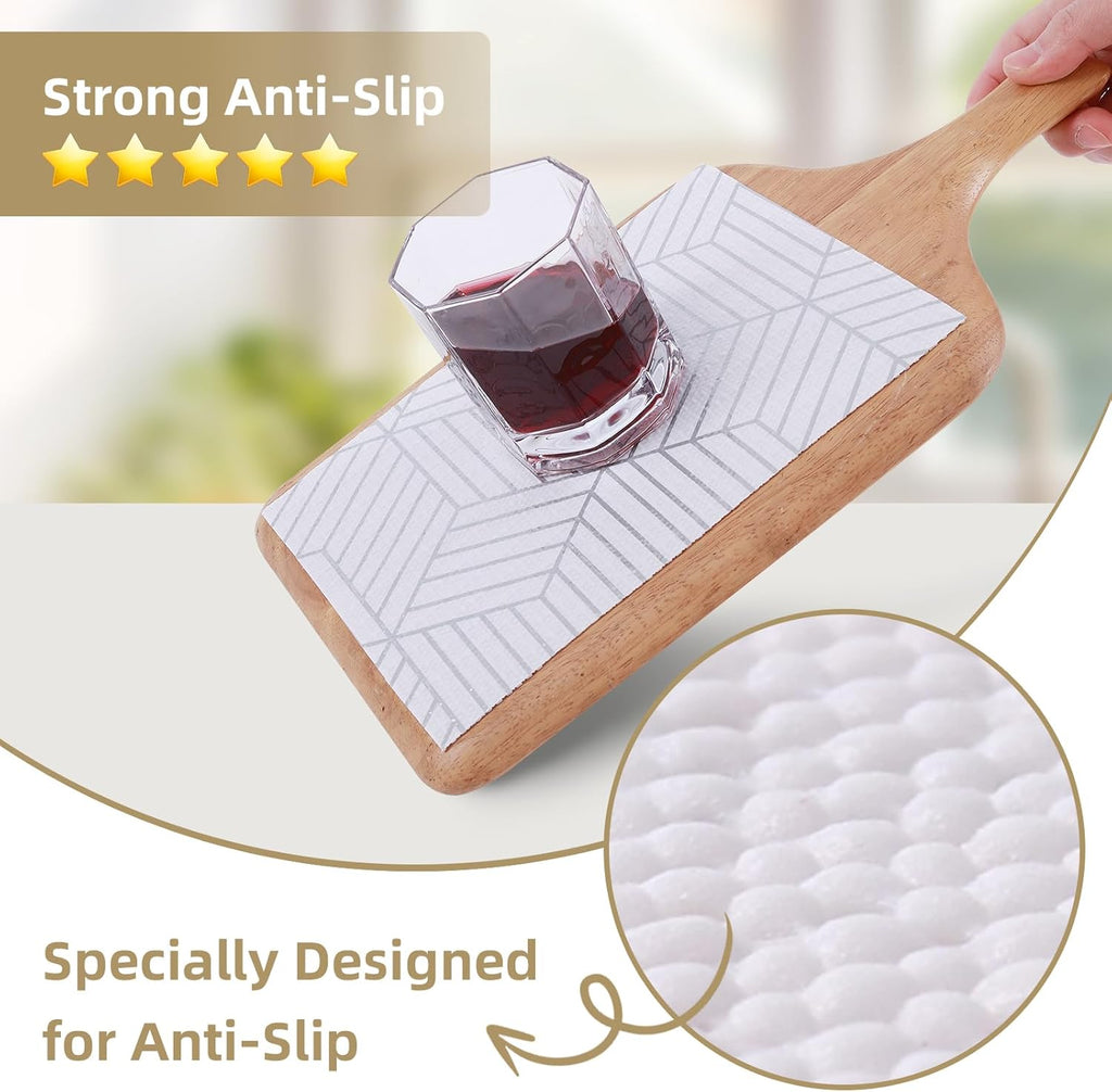 Shelf Liners for Kitchen Cabinets Non Adhesive Shelf Liner Paper Non-Slip Thickened Drawer Liner Easy to Clean for Tool Box Refrigerator with Knife and Tape Measure, Silver Geometric, 23.6 x 236.2 in