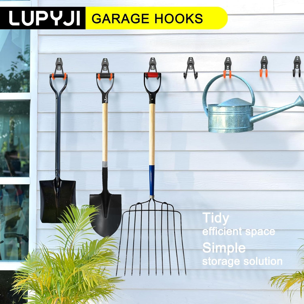 4 Pack Heavy Duty Garage Hooks Storage Organizer Wall Mount Power and Garden Tool Hangers, for Hanging Ladders, Ropes, Hose, Bulk Items