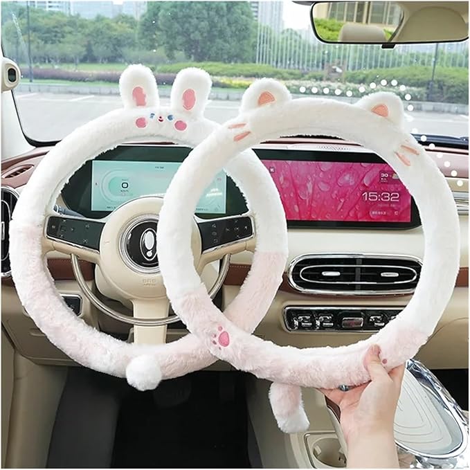 Cute Winter Plush Steering Wheel Cover - Non-Slip Warm Handlebars Decoration for Cars(Acyclic Red JIU)