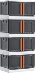 LCG 4-Tier Foldable Plastic Storage Bins with Lids and Doors, 76 Gallon (19 Gal x 4pack), Stackable Organizer Drawer (Extra Large)
