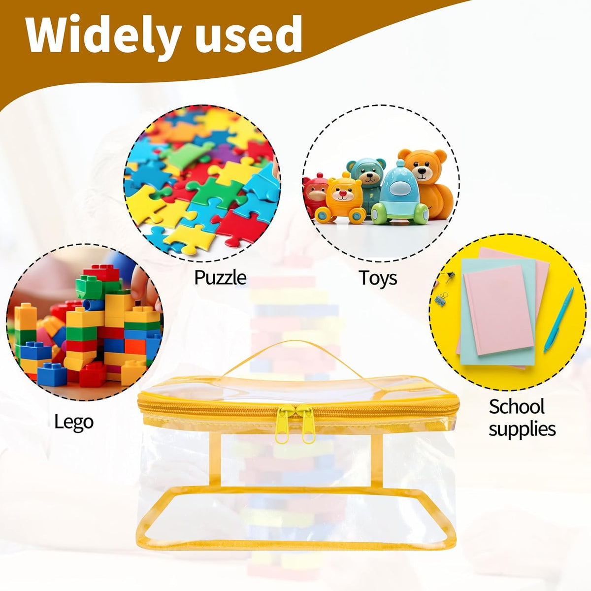 3 Packs Clear Toy Storage Bags- 9.4 x 6.7 x 4.3 Inch Transparent PVC Toy Organizing Bags with Zipper- Waterproof Toy Storage Organizer Pouch for Building Blocks, Small Toys (Red, Blue, Yellow)