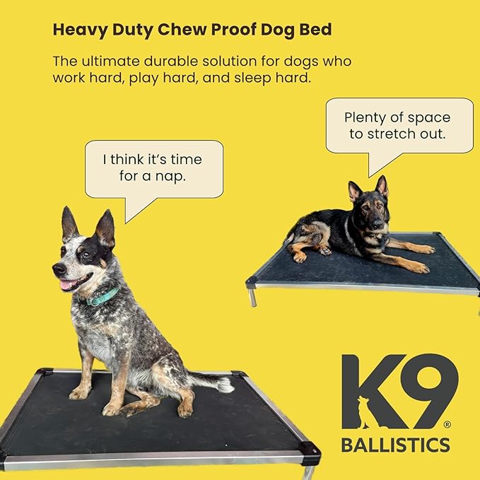 K9 Ballistics Chew Proof Elevated Outdoor Cooling Cot Bed for XX Large Dogs - Virtually Indestructible, Preassembled, Withstands Aggressive Chewers & Diggers - XXL, Gray Vinyl