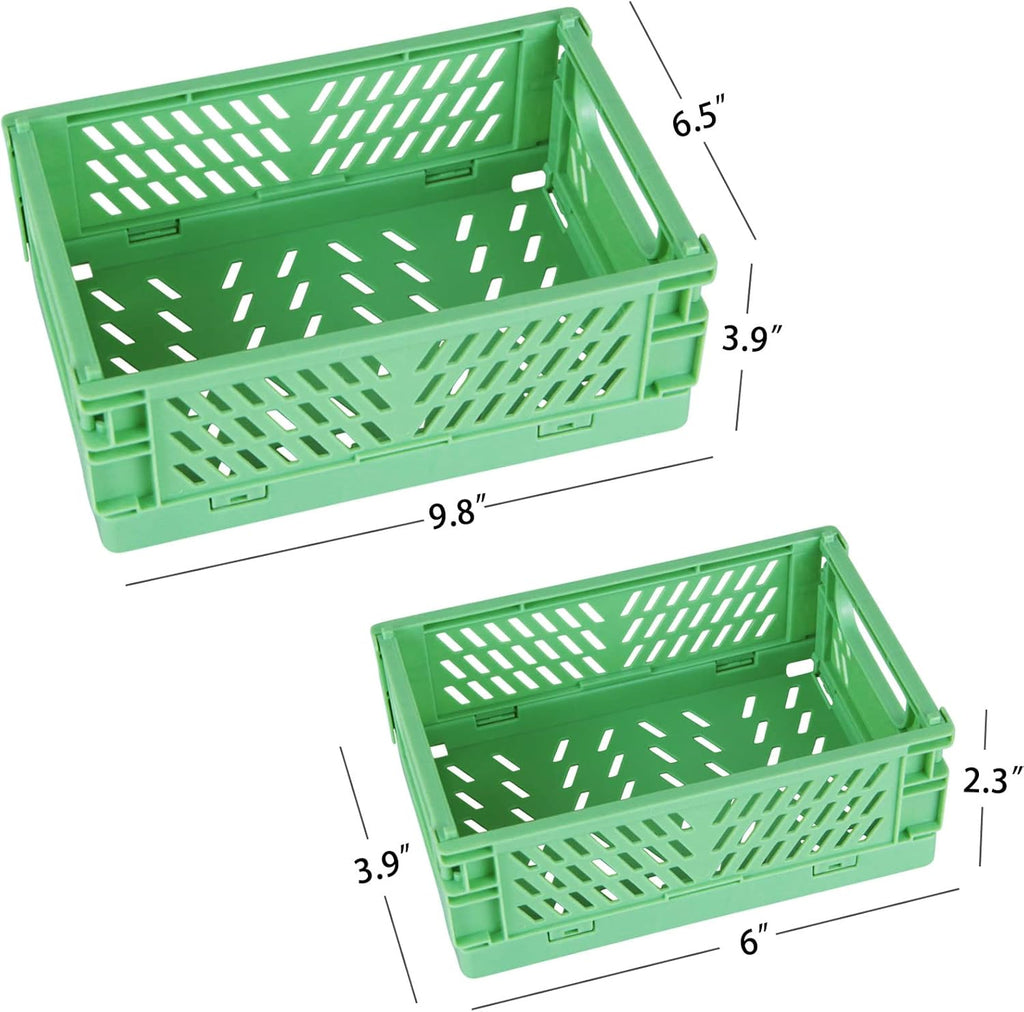 Tixill 2-Pack Mini Foldable Plastic Baskets for Organizing and Storage, Collapsible Storage Crate for Home Kitchen Bedroom Bathroom Office (5.9x3.8x2.2, Green)