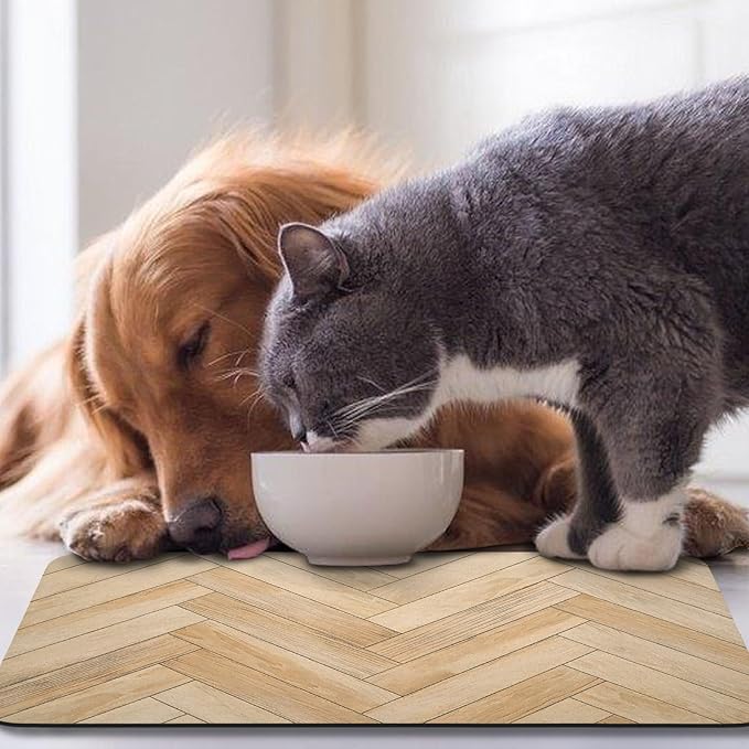 Dog Food Mats for Floors Waterproof, Dog Cat Water Bowl Mats Pet Feeding Absorbent Mat Dog Cat Pet Placemats for Food and Water Wood 16 * 24 inch