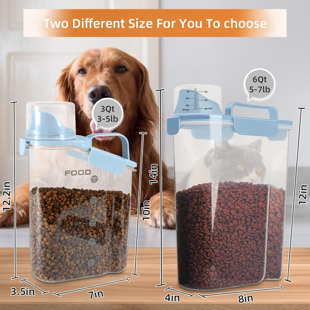 5-7Lbs Small Cat Dog Food Storage Containers BPA Free, Airtight Pet Food Storage Containers with Large Pour Spout/1 Measuring Cup/ 4 Safety Locks and double-layer silicone strip (Elegant Blue)