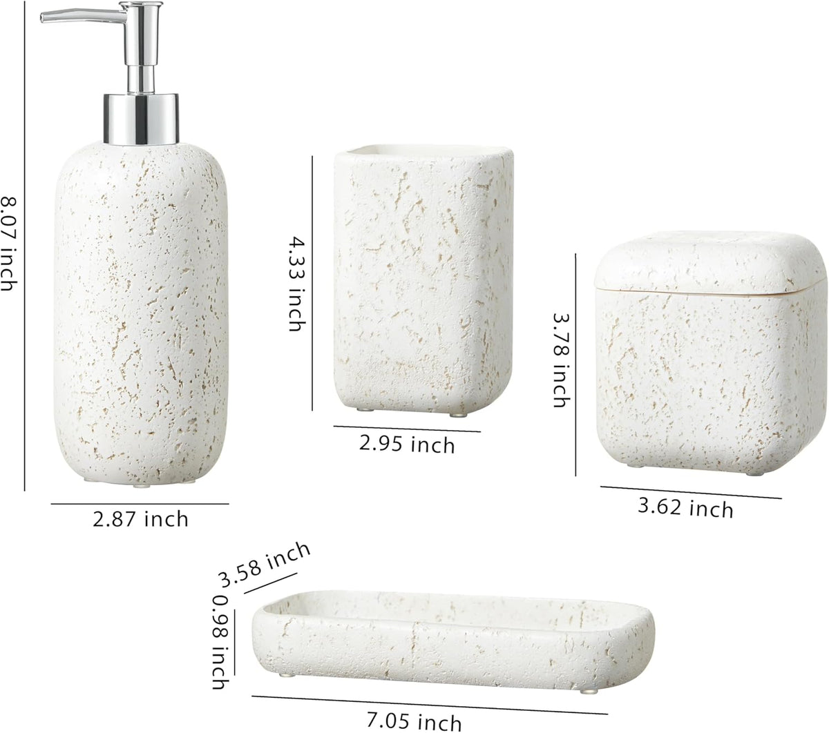 4-Pieces Bathroom Accessory Set Hight Quality Polyresin Ensemble-Lotion Dispenser/Toothbrush Holder/Cotton Jar/Soap Dish, Cream Color
