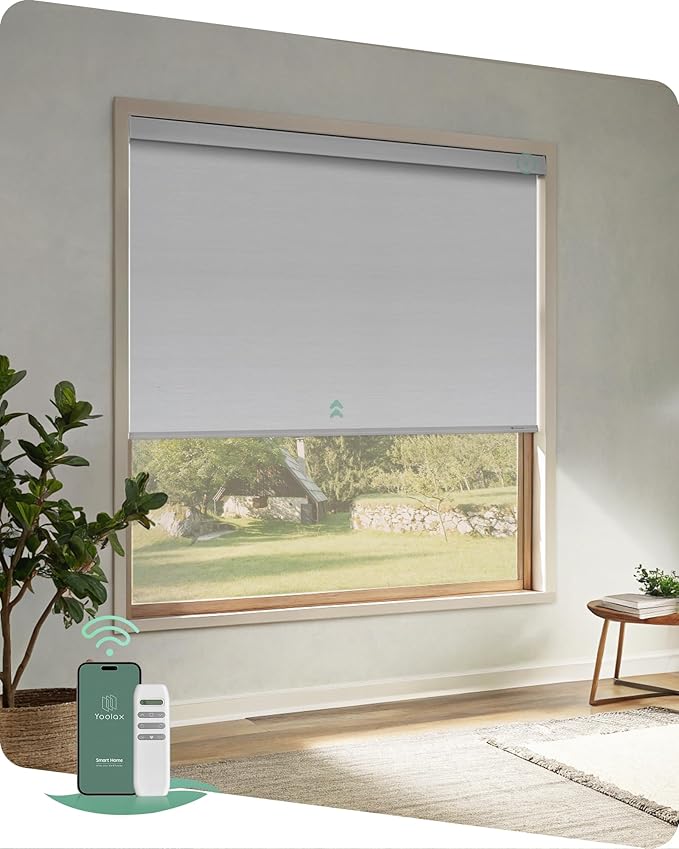 Yoolax Motorized Blinds with Remote, Automatic Roller Shades Cordless Electric