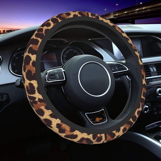 Cool Cheetah Leopard Universal 15 Inch Steering Wheel Covers Non Slip Neoprene Car Wrap Cover for Adults