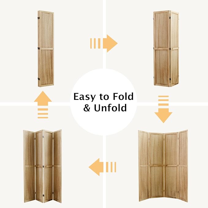 Pegboard Display, 5.6Ft Wooden Room Divider Folding Privacy Screens Portable