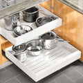 Pull out Cabinet Organizer, Wider Expandable(14"-24") Heavy Duty Slide out Drawers Fixed with Adhesive Nano Film for Pots, Roll out Shelf Storage for Kitchen Cabinet Organization(White-2pcs)(3 Rails)