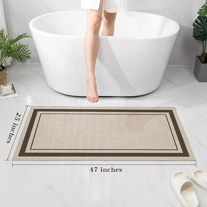 chakme Bathroom Rugs Mat 47x24, Ultra Thin Non Slip Bath Mat Large Quick Dry Absorbent Bath Mat for Bathroom Floor, (Light Beige, 47"x24")