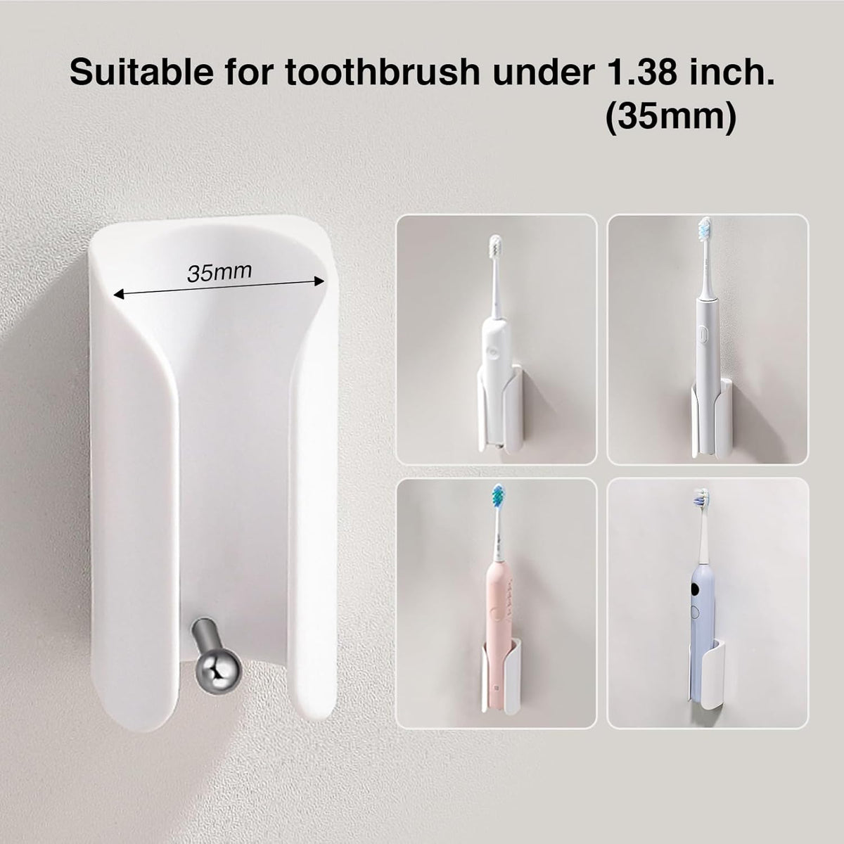 Electric Toothbrush Holder for Bathroom, Wall-Mounted Toothbrush Stand with Self-Adhesive, Compact Bathroom Caddy for Electric Toothbrushes (White-2pcs)