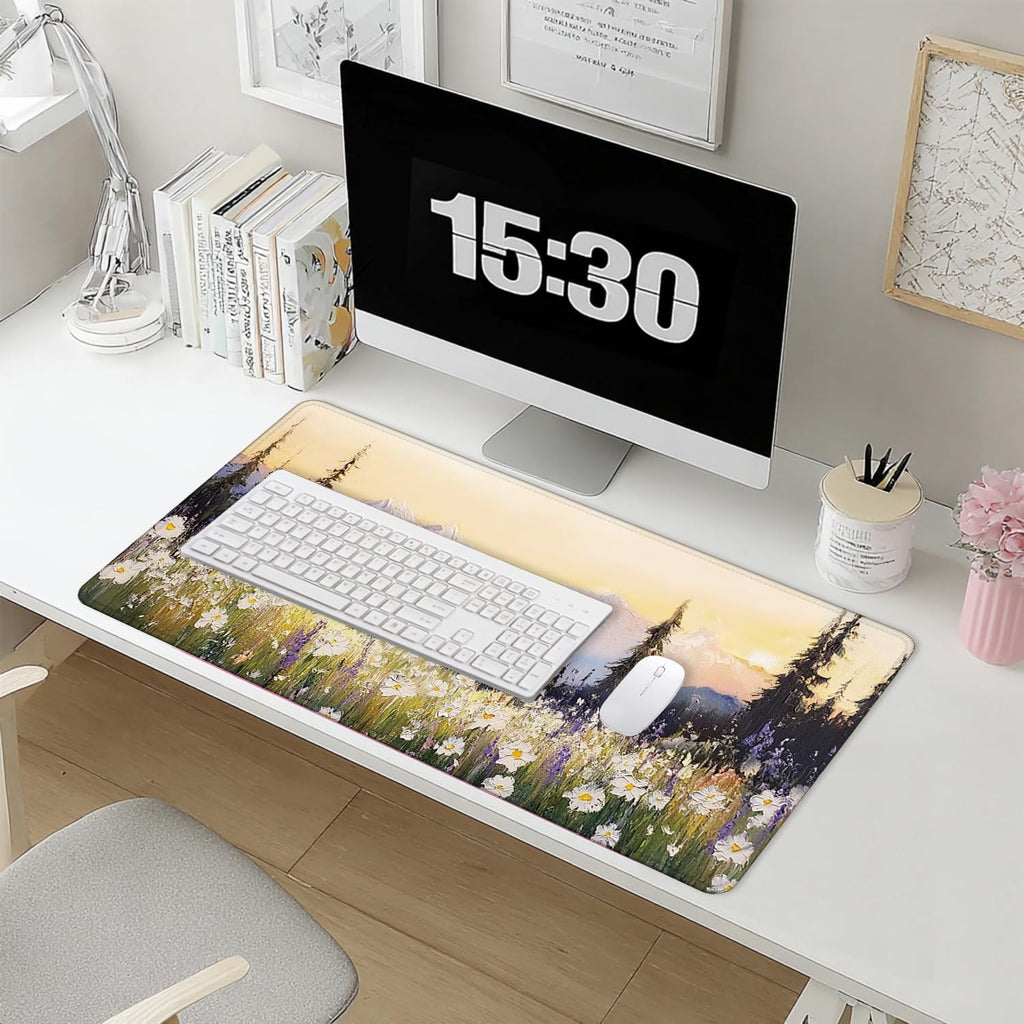 Vintage Watercolor Floral Large Mouse Pad 31.5x15.7inch, Retro Nature Cottagecore Flower Large Extended Computer Desk Mat Mousepad for Keyboard and Mouse, Floral Desk Accessories