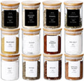12 Pcs Glass Spice Jars With 296 Spice Labels Preprinted of White and Black Color- 6oz Thicken(2.4mm) Spice Containers With Bamboo Airtight Lids - Empty Small Herb Seasoning Jars