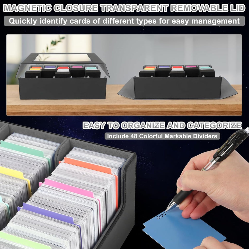 AOBOPLE Trading Card Storage Box,3900+Card Box Storage with 48 Dividers and 5 Foam Supporters PU Leather Magnetic Card Box for MTG,TCG, Magic and Sport Cards,Great Gift for Card Collectors