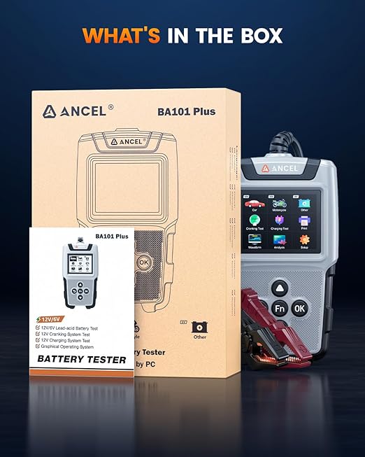 ANCEL BA101 Plus Car Battery Tester 6V 12V Load Tester, 20-2000 CCA Digital