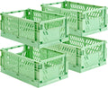 4-Pack Small Pastel Plastic Storage Baskets, Collapsible Crates for Organizing, Space-Saving Mini Bins for Classroom, Kitchen, Office, Bedroom (Green, 9.8" x 6.5" x 3.8")
