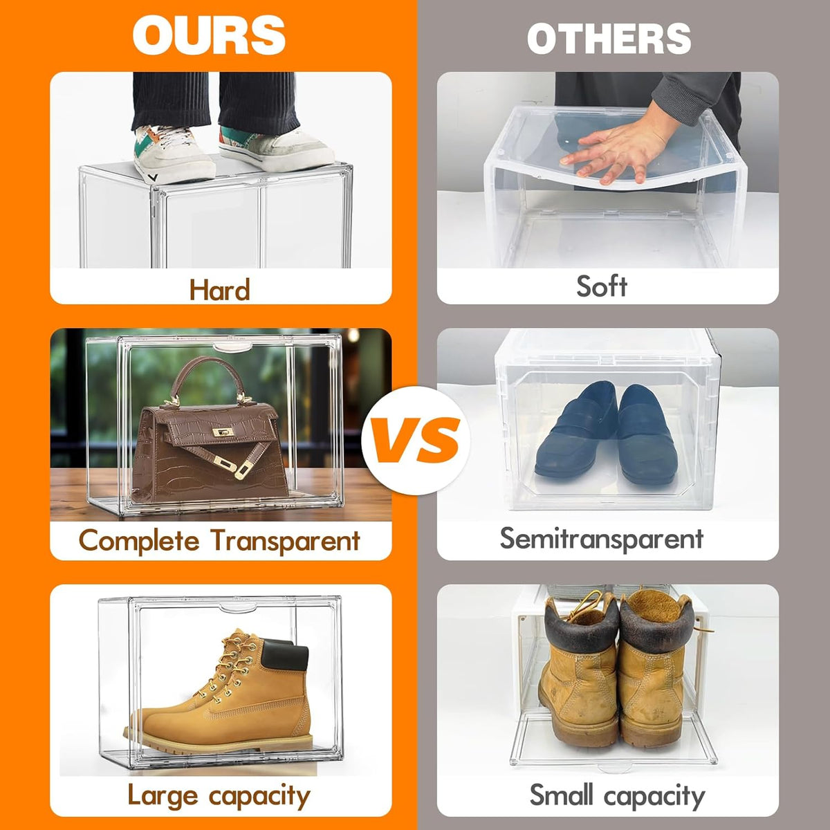 10 Pack Acrylic Shoe Boxes Stackable, Size 12 Clear Shoe Display Cases Plastic Shoe Container Boxes Sneaker Storage Bins