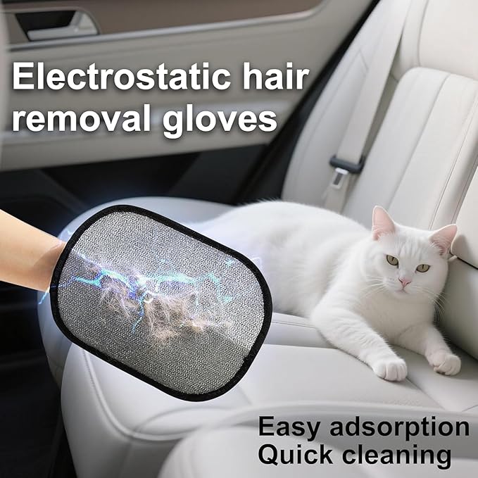 sinirttou Pet Hair Removal Glove for Cats & Dogs, Upgraded Five-Finger Electrostatic Pet Hair Gloves, Reusable Magic Brush Pet Hair Remover Tool (Black, 2Pcs)