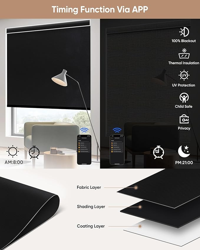 Kincmo Motorized Blinds with Remote, 100% Blackout Motorized Roller Shades Work