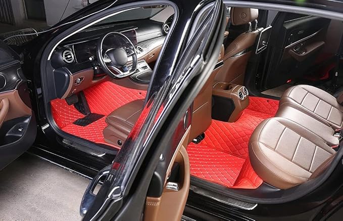 Custome Car Mats Accessories All Weather Floor mats Compatible with Automotive Floor Mats Passenger car mats (All Black red)