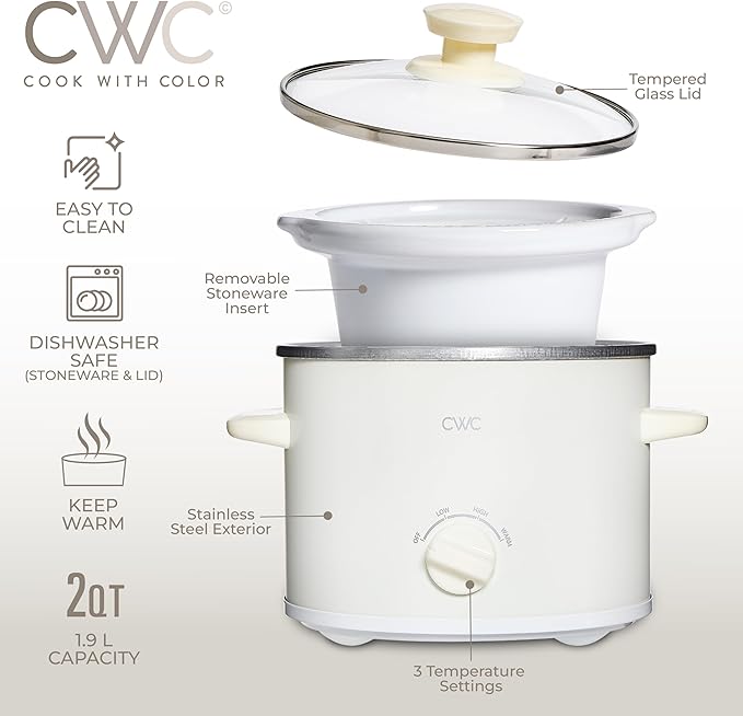 COOK WITH COLOR 2QT Mini Electric Round Slow Cooker
