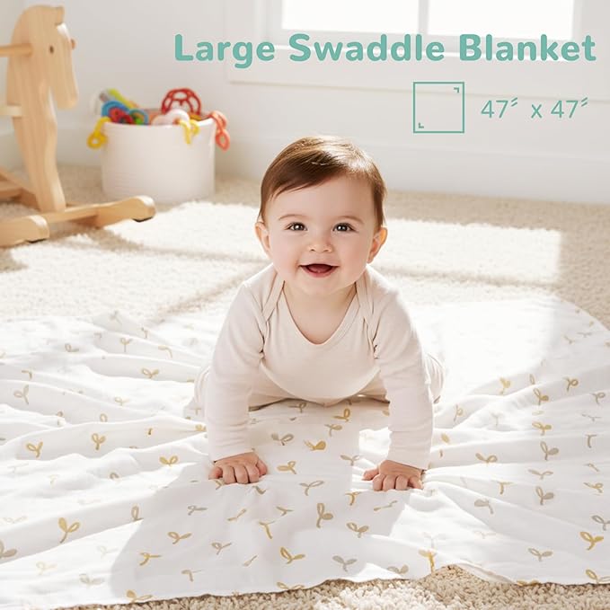 HECCEI Muslin Swaddle Blanket - Baby Muslin Blanket Large Swaddles 47 x 47 inches Breathable & Soft Baby Receiving Blanket Gender Neutral for Newborn Boys Girls, Garden Friend