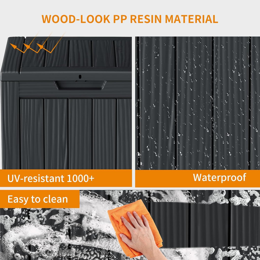 28 Gallon Resin Deck Box, Lockable Patio Outdoor Storage Box for Furniture, Garden Tools and Tools Storage, Waterproof Outside Storage Boxes - Black