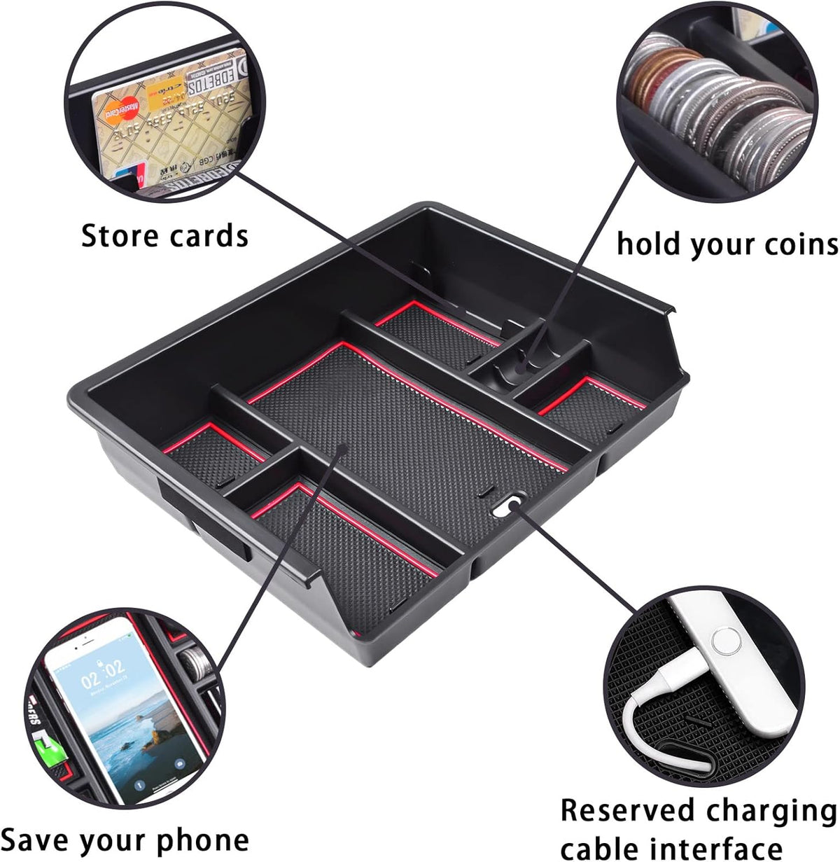 EDBETOS Console Organizer Compatible with 2014-2018 Chevy Silverado/GMC Sierra 1500 and 2015-2019 Silverado/Sierra 2500HD/3500HD Accessories Compartment Insert Tray - Full Console w/Bucket Seats ONLY