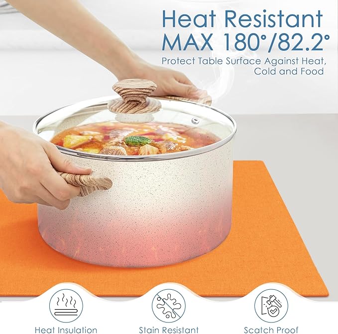 MANSPHIL Fall Orange Placemats Set of 4 Washable Fabric Table Mats Thick Faux Linen Place Mats Heat Resistant Double Layer Wrinkle Free Dining Kitchen Table Decor - 13x19 Inch Oeko Tex Placemat