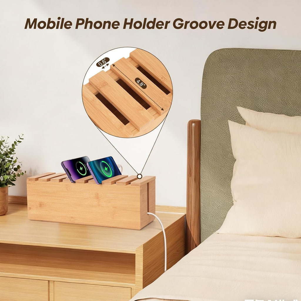 Extra Large Cable Management Box, Bamboo Cable Organizer Storage and Power Strip Box for Electrical Cord Management, Cord Hider Boxs Shelf for Desktop Home Office Kitchen