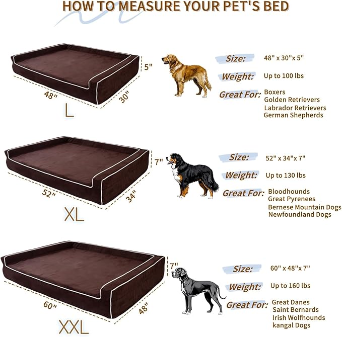 Mama halo Orthopedic Foam Dog Beds for Large Dogs Up to 100 lbs, L Dog Couch with Bolster, Washable Pet Bed Sofa with Removable All-Over Water-Resistant Cover & Non-Slip Bottom(Large, Chocolate)
