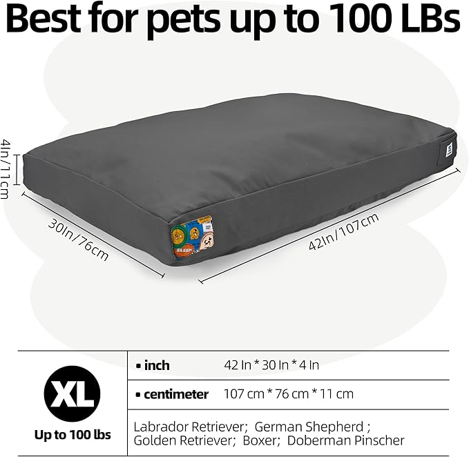 Sytopia 42 Inch Canvas Outdoor Dog Bed for Extra Large Dogs, Waterproof Washable Removable Cover, Indoor Patio Pet Pad, Dark Gray