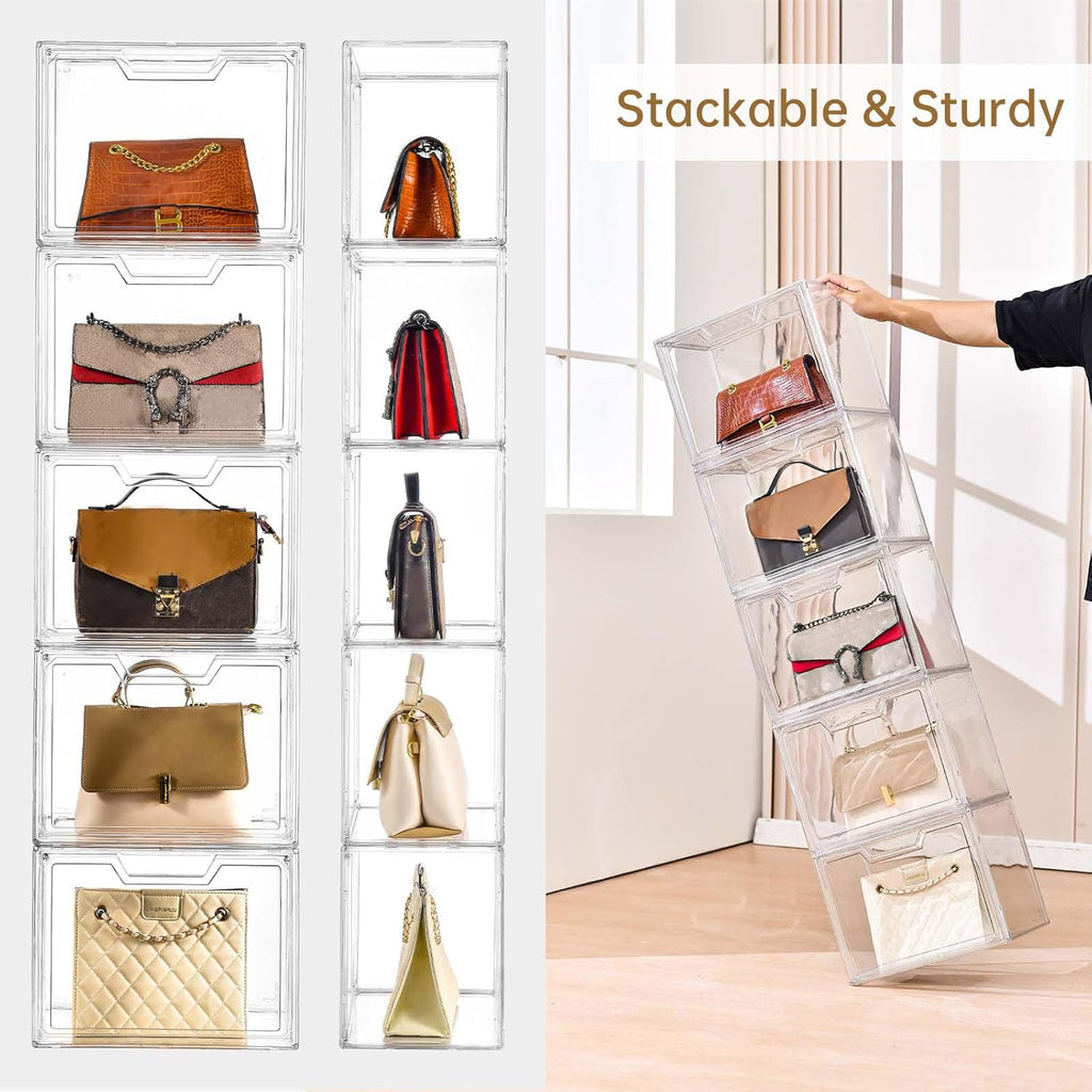 Stackable Storage Bins,Clear Acrylic Display Case, Acrylic Boxes with Lids, Stackable Storage for Handbags & Purse, Magnetic Lid Storage Bins for Home Organization-1 Pack