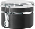 Oggi Stainless Steel Kitchen Canister 26 fl oz, Black - Airtight Clamp Lid, Clear See-Thru Top - Ideal for Kitchen Storage, Food Storage, Pantry Storage. Size 5" x 3.5".