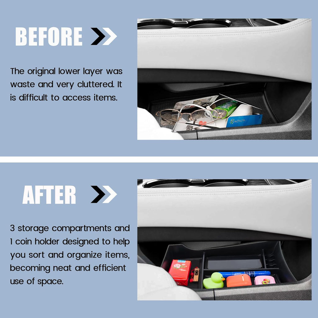 Center Console Organizer Compatible with Nissan Rogue 2021-2025 2026 Armrest Storage Box Insert Tray Interior Secondary Accessories (Lower Center Console Tray)